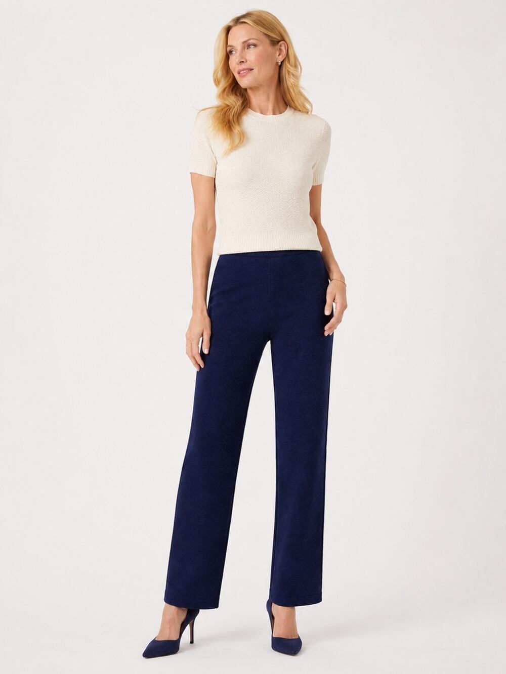 St. John by Marie Gray Santana Knit Pants Navy Blue Size 12 Straight Leg